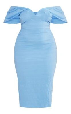Plus Blue Textured Bardot Midi Dress -Goremje Style 0063e93ef3ab3a12f8f6c7529b0e553d20f9fc8f cnd2789 5