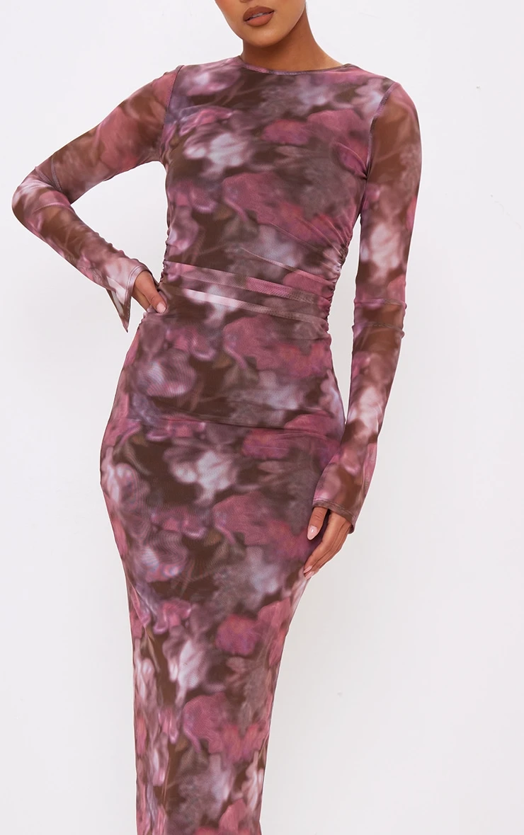 Tall Pink Floral Print Ruched Midaxi Dress 6 Tall Pink Floral Print Ruched Midaxi Dress - Image 4
