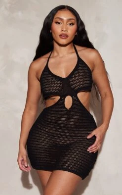 Shape Black Crochet Cut Out Mini Dress