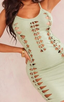 Shape Sage Khaki Cotton Lace Up Detail Low Back Bodycon Dress -Goremje Style 03e70ed6680336e376e65bfae5c082dfb5299253 cne0333 4