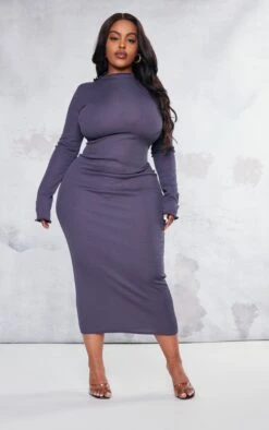 Plus Charcoal Rib Lettuce Hem Long Sleeve Midaxi Dress 9 Plus Charcoal Rib Lettuce Hem Long Sleeve Midaxi Dress -Goremje Style 04034b0c54ea63f6ee238ca84d54c23be10e81da cnc2222 3