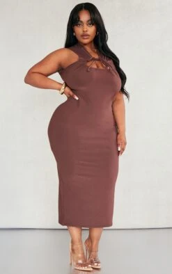 Plus Chocolate Ruched Slinky Midi Dress -Goremje Style 046bb32128b4cda9d89be8e92cf5bd9c27e0d9bf cnd5073 3