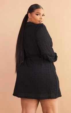 Plus Black Textured Tie Waist Shirt Dress -Goremje Style 04d81f7850b203f6a09912076df2c69143dd92ab cmw2841 3