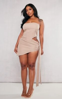 Shape Taupe Woven Corset Detail Tie Side Bodycon Dress -Goremje Style 0510c42c3bdc13987077a62cf184fc9edec34df8 cne0615 3