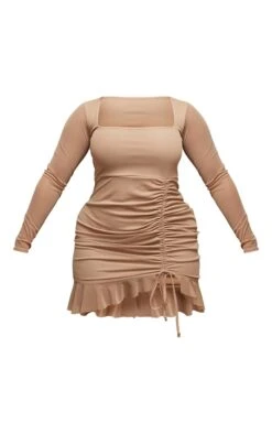 Shape Taupe Mesh Long Sleeve Ruched Side Frill Hem Bodycon Dress -Goremje Style 05a593fd3834dcd4b0f4dc1fb417e2a269361d5a cnd4264 5