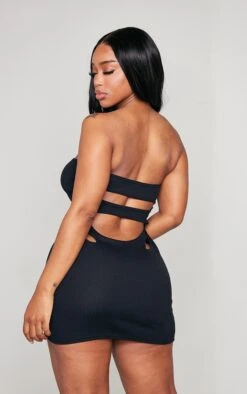 Shape Black Rib Cut Out Back Bodycon Dress