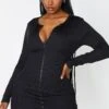 Shape Black Jumbo Rib Zip Detail Long Sleeve Bodycon Dress