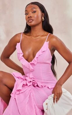 Tall Pink Textured Frill Maxi Dress -Goremje Style 081ce2b7d7a769163e5e1db943ab0bfaf894d00b cne2097 4