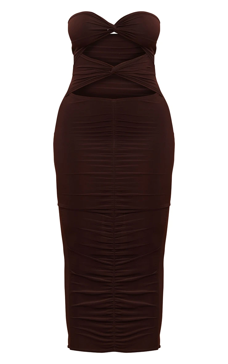 Shape Chocolate Brown Slinky Twist Detail Cut Out Midaxi Dress 7 Shape Chocolate Brown Slinky Twist Detail Cut Out Midaxi Dress - Image 5