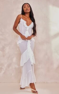 Tall Cream Textured Frill Maxi Dress