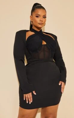 Plus Black Corset Cross Front Bodycon Dress -Goremje Style 0a00d6466dec5b3f9a17d1866a0542338b43bf82 cmu5481 4