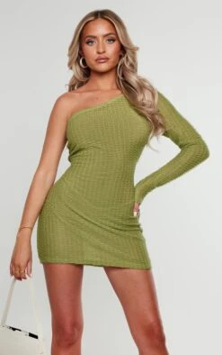 Petite Olive Distressed One Shoulder Mini Dress
