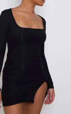Petite Black Rib Split Hem Square Neck Long Sleeve Bodycon Dress 10 Petite Black Rib Split Hem Square Neck Long Sleeve Bodycon Dress -Goremje Style 0ac892ae8efa6fc120dc00d5cbcaf6637c298428 cnd4192 4