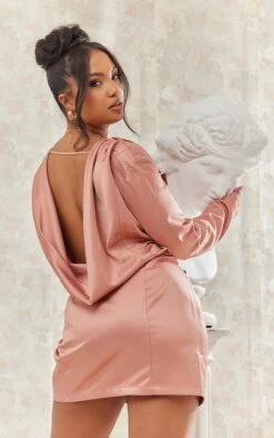 Plus Mauve Satin Cowl Back Blazer Dress