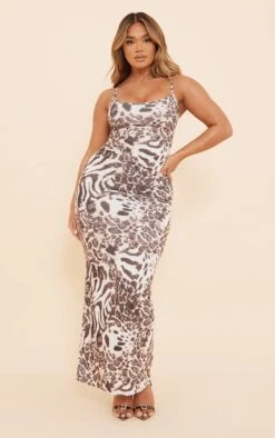 Shape Brown Leopard Printed Jersey Strappy Maxi Dress