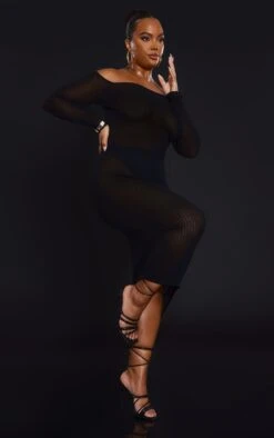 Plus Black Sheer Knit Bardot Midi Dress -Goremje Style 0cdfc3e2f799c7c3fd66ea5ff7967dc02ea7504e cmz8369 3