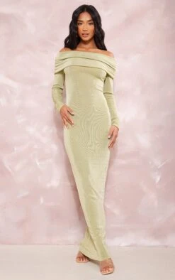 Petite Olive Acetate Slinky Bardot Long Sleeve Maxi Dress -Goremje Style 0d0b8738c90e79f189cd4fb9145bac70522d6791 cne5230 1