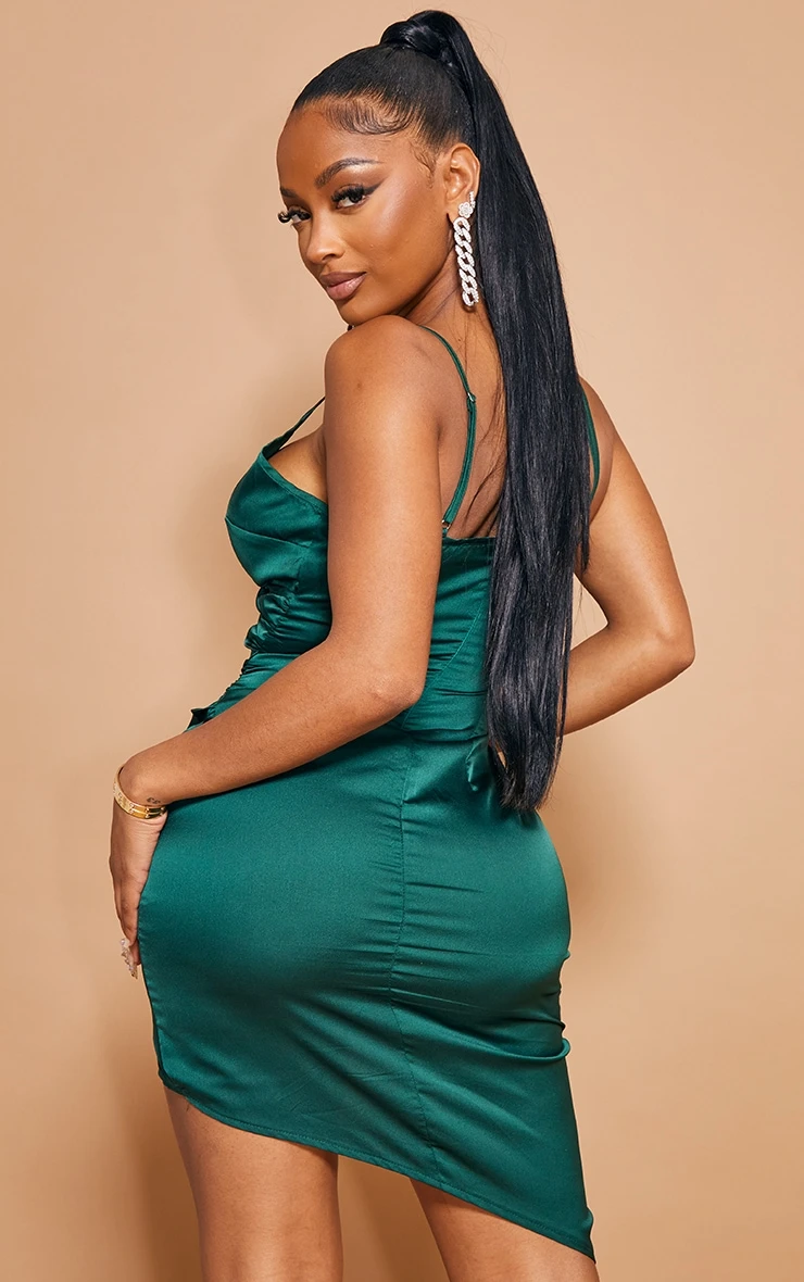 Shape Emerald Green Satin Wrap Dress 5 Shape Emerald Green Satin Wrap Dress - Image 3
