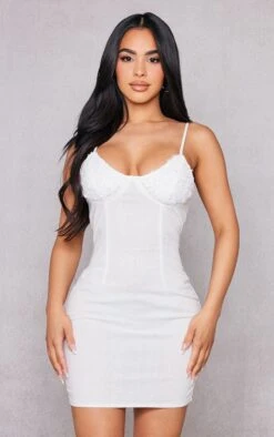 Petite White Flower Cup Detail Mini Dress