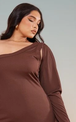 Plus Chocolate Brown Rib One Sleeve Bodycon Dress -Goremje Style 0f88d0a70d8aa279572a65b8c0bcb7b2fd5cf3e6 cnc2637 4