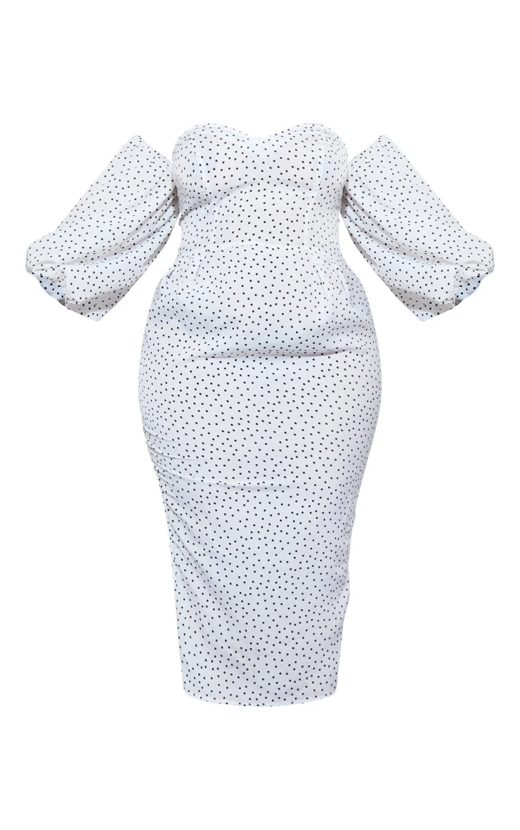 Plus White Polka Dot Bandeau Puff Sleeve Midi Dress 7 Plus White Polka Dot Bandeau Puff Sleeve Midi Dress - Image 5