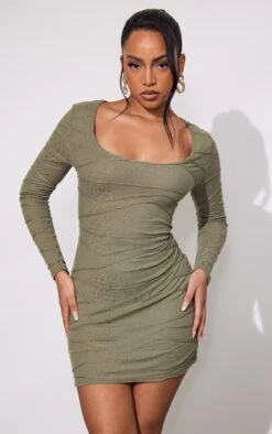 Petite Khaki Textured Scoop Neck Long Sleeve Bodycon Dress -Goremje Style 100f8565b6adde999cf4fef6d7ae942b334d1d8f cnd4345 3