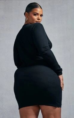 Plus Black Rib Lace Detail Split Hem Bodycon Dress -Goremje Style 101fc3bc7dbcd4df86af6859f3d000ea35c4722c cnc9739 2