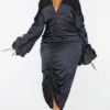 Plus Black Satin Ruched Plunge Bodycon Midi Dress -Goremje Style 1172f1cde6b33e75038f0a5aad030129cf652a80 cmt2532 1