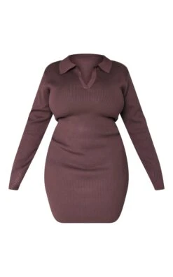 Plus Chocolate Long Sleeve Ribbed Knitted Bodycon Mini Dress -Goremje Style 11c5df4910fc250b9dbef9059534014896d09ae3 cnb2399 5