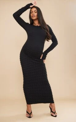 Maternity Black Bubble Textured Midaxi Dress -Goremje Style 1231b338b9261b653e80f90e5c58b1df50dcf58a cnd0046 3