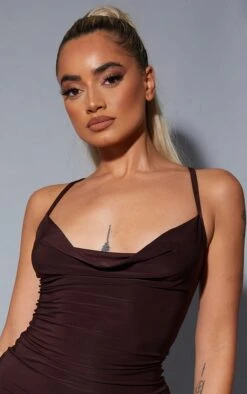 Petite Chocolate Slinky Cowl Neck Dress -Goremje Style 1280f9856671e21a922eef627ad0c1cf5339dd25 cmv1867 5