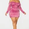 Plus Pink Satin Drape Bardot Sleeve Ruched Back Bodycon Dress -Goremje Style 129557b6cd8b60fe0edf713694b919590b3019e3 cmu5860 1