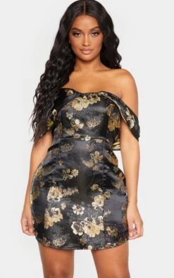 Shape Black Floral Bardot Bodycon Dress