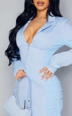 Petite Blue Ruched Detail Fitted Blazer Dress -Goremje Style 137ae067584bcbf05b242fcec15d3fc478123e6e cmw5476 4