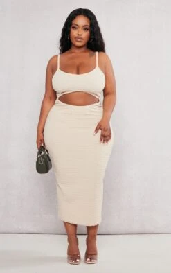 Plus Stone Textured Cut Out Midi Dress