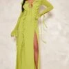 Tall Lime Long Sleeve Frilled Maxi Dress