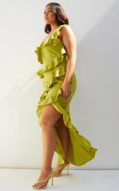 Plus Olive Satin Frill Layered Midaxi Dress -Goremje Style 165c394655caaa2f794bc4224bb0e3fbe2f13de5 cmt2586 4