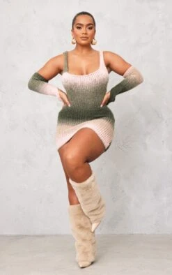 Shape Khaki Stripe Knit Square Neck Bardot Sleeve Dress -Goremje Style 168c19ea1e6aa0af2966feb5c484042fd447093d cnb8743 3