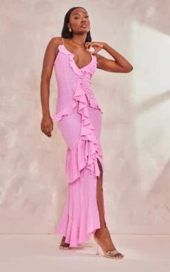 Tall Pink Textured Frill Maxi Dress