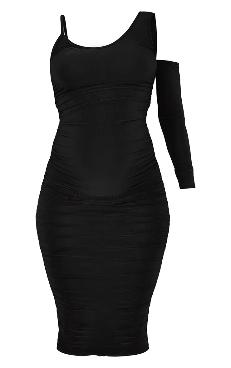 Maternity Black One Sleeve Midi Dress 7 Maternity Black One Sleeve Midi Dress - Image 5