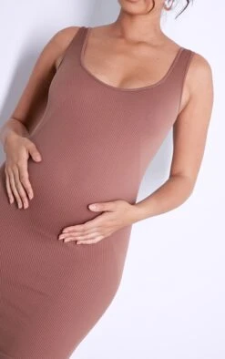 Maternity Brown Strappy Contour Rib Mini Dress -Goremje Style 1820c72fbdfbca09139d05d896aed46ff33d7263 cnc9939 4