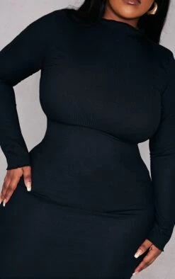 Plus Black Rib Lettuce Hem Long Sleeve Midaxi Dress 10 Plus Black Rib Lettuce Hem Long Sleeve Midaxi Dress -Goremje Style 1918858a463dfcbc7287d5c4e2747cfb22066508 cnd3032 4