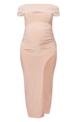 Maternity New Nude Slinky Bandeau Ruched Maxi Dress -Goremje Style 19a855c1270df2d75efa52a352f9443ed0b09d4a cne2361 5