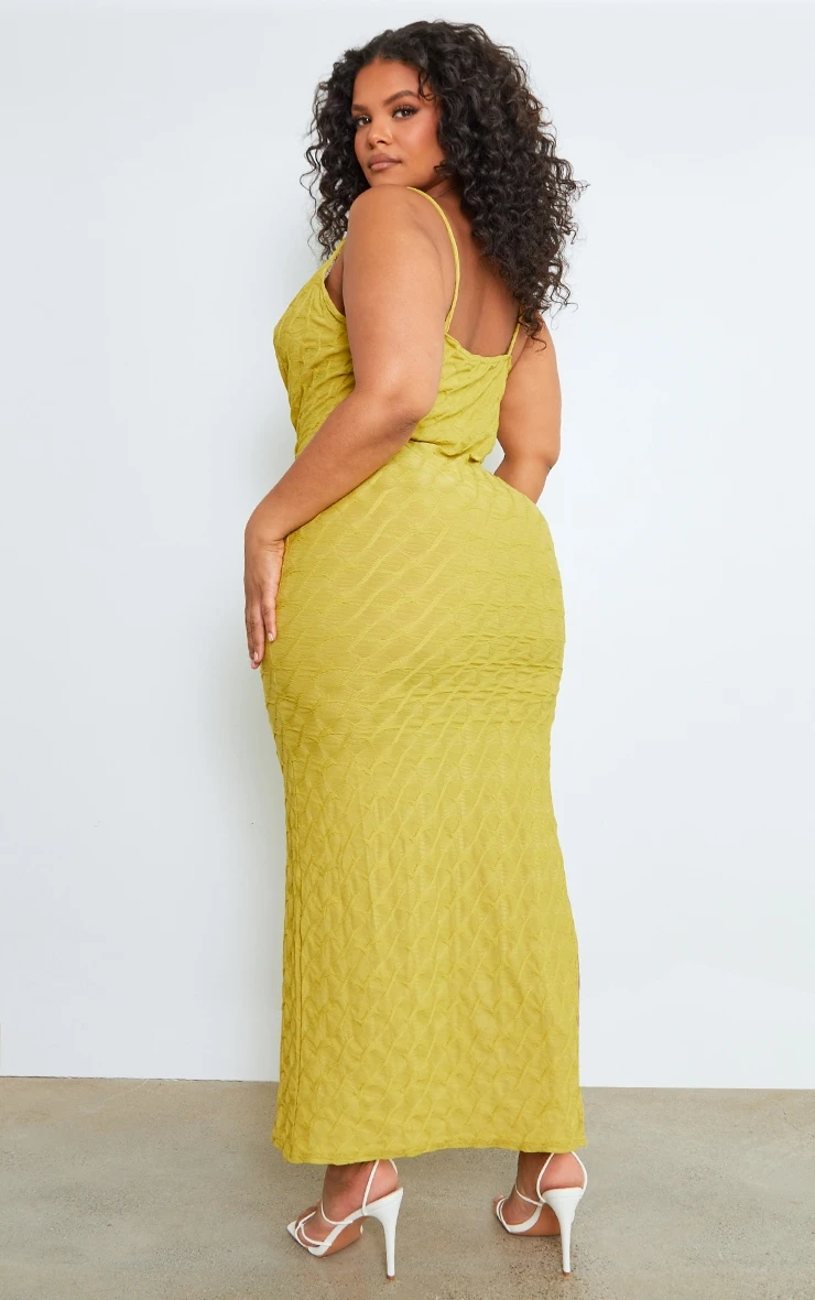 Plus Chartreuse Cowl Neck Textured Maxi Dress 4 Plus Chartreuse Cowl Neck Textured Maxi Dress - Image 2