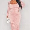 Plus Rose Long Sleeve Extreme Ruched Midaxi Dress