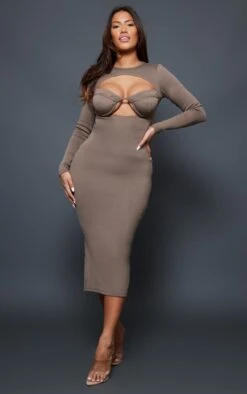 Shape Taupe Bandage Cup Detail Midaxi Dress