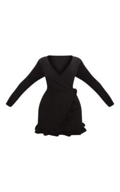 Plus Black Long Sleeve Ruffle Wrap Dress -Goremje Style 1bc5bed4b8f7e891ec927a9581b6a35562857301 CLW1365 3