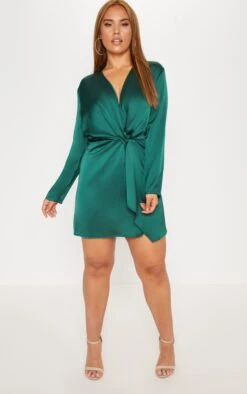 Plus Emerald Green Satin Long Sleeve Wrap Dress -Goremje Style 1ca8fec31f9abe04a9ca5288027b9466351c3314 cly4982 4