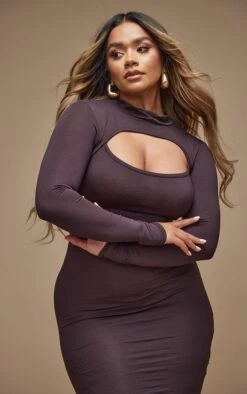 Shape Chocolate Brown Jersey Cut Out Long Sleeve Midi Dress -Goremje Style 1cdb347ba834410fbb5fa0fcbc8db09247c633bc cnd2691 4