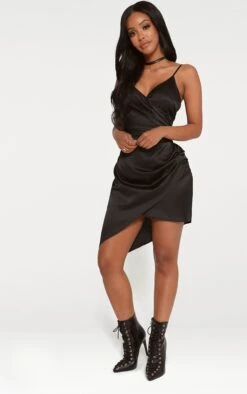 Shape Black Satin Wrap Dress -Goremje Style 1ce1f690d71bd1efbea3110a234bb0bd6cfbbade CLU3824 4